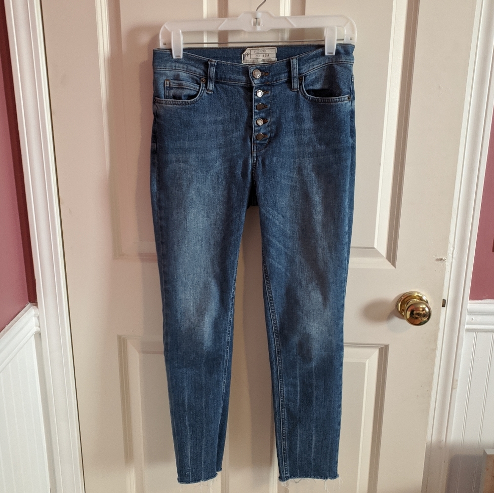 Free People Button Fly Straight Leg Jeans Raw Hem